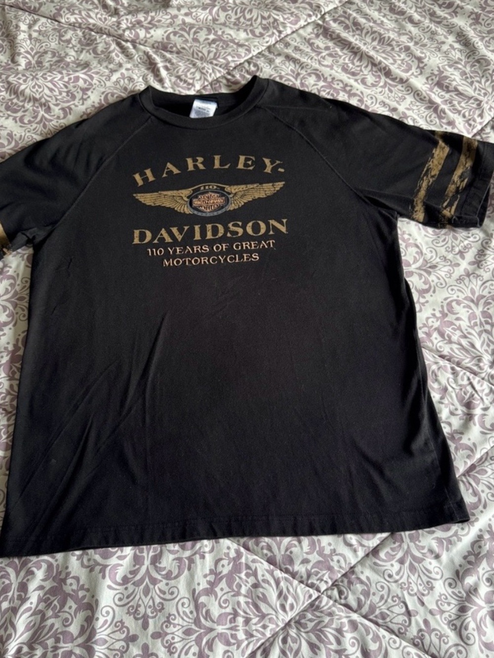 Harley-Davidson Black Tee with Gold Vintage Wing Logo